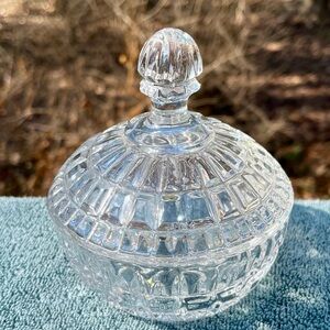 Vintage crystal candy dish with lid with original label, made in Yugoslavia